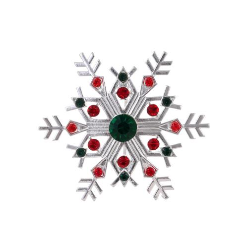 Broches de Navidad, aleación de zinc, Copo de Nieve, chapado en color de plata, Diseño de Navidad & unisexo & con diamantes de imitación, Vendido por UD