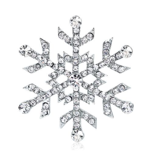 Christmas Brooches, Tibetan Style, Snowflake, silver color plated, Christmas Design & Unisex & with rhinestone, Sold By PC