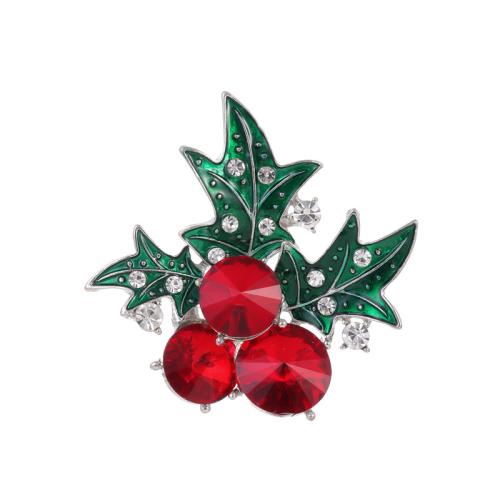 Christmas Brooches, Tibetan Style, Cherry, platinum color plated, Christmas Design & Unisex & enamel & with rhinestone, Sold By PC