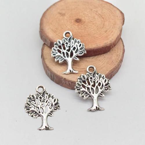 Pendentifs en alliage de zinc, arbre, Plaqué de couleur d'argent, DIY, 21x16x1.50mm, 100PC/sac, Vendu par sac