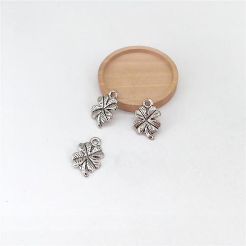 Tibetan Style Clover Pendant, Four Leaf Clover, antique silver color plated, DIY, 17x11mm, 100PCs/Bag, Sold By Bag