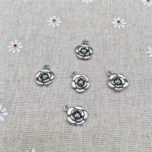 Tibetan Style Flower Pendants, Rose, antique silver color plated, DIY, 16x12mm, 100PCs/Bag, Sold By Bag