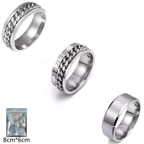 Titanium Steel Ring Set, plated, three pieces & rotatable & Unisex & different size for choice, more colors for choice, US Ring Size:6-13, Sold By Set