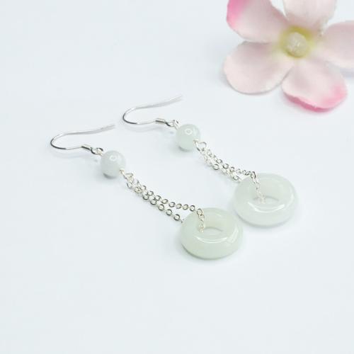 jade Boucle d'oreille goutte, avec Argent sterling 925, style folk & pour femme, jadeite size 14x5mm, earring length 30-40mm, Vendu par paire