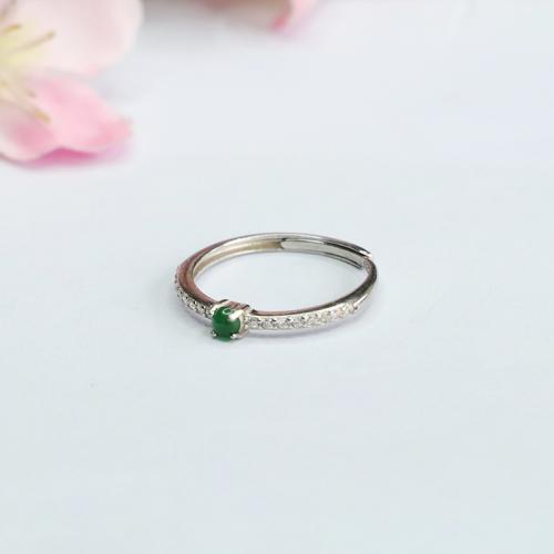 Jadeite Cuff Finger Ring, with 925 Sterling Silver, folk style & for woman & with rhinestone, US Ring Size:6-8, Sold By PC