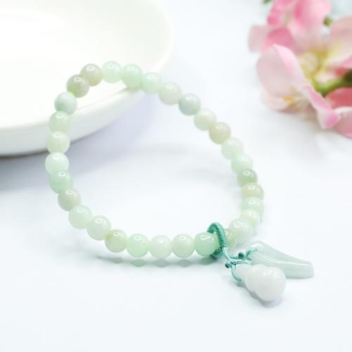 Jadeite Bracelet, Calabash, handmade, folk style & for woman, Grade A, beads length 6mm, Length:Approx 6-8 Inch, Sold By PC