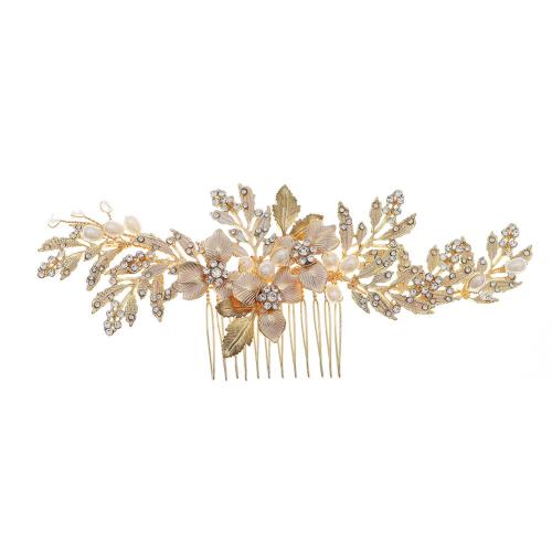 Decorative Hair Combs, Tibetan Style, with brass wire & Plastic Pearl, for bridal & with rhinestone, more colors for choice, Sold By PC