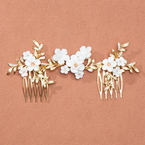 Decorative Hair Combs, Tibetan Style, with Polymer Clay, for bridal & with rhinestone, golden, Sold By PC