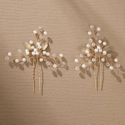 Hair Stick, Tibetan Style, with brass wire & Crystal & Plastic Pearl, for bridal, more colors for choice, 85x110mm, 2PCs/Bag, Sold By Bag