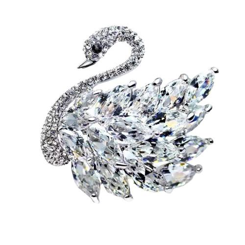 Tibetan Style Brooches, with Crystal, Swan, for woman & with rhinestone, more colors for choice, 40x40mm, Sold By PC