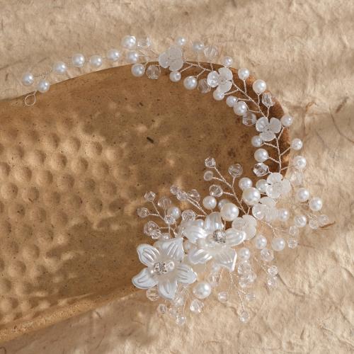 Headband, Plastic Pearl, with brass wire & Crystal & Acrylic, for bridal, silver color, 240x65mm, Sold By PC