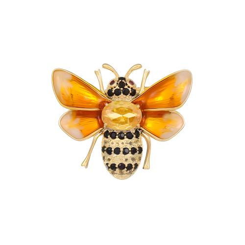 Tibetan Style Brooches, with Crystal, Bee, for woman & with rhinestone, golden, 28x23mm, Sold By PC