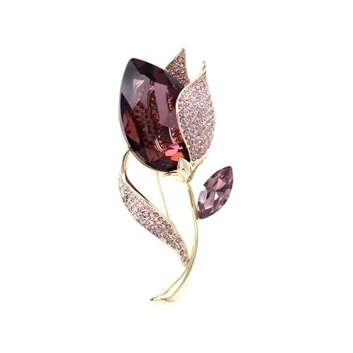 Tibetan Style Brooches, with Crystal, Tulip, for woman & with rhinestone, more colors for choice, 60x28mm, Sold By PC