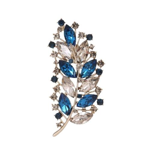 Tibetan Style Brooches, with Crystal, Leaf, for woman & with rhinestone, more colors for choice, 72x33mm, Sold By PC