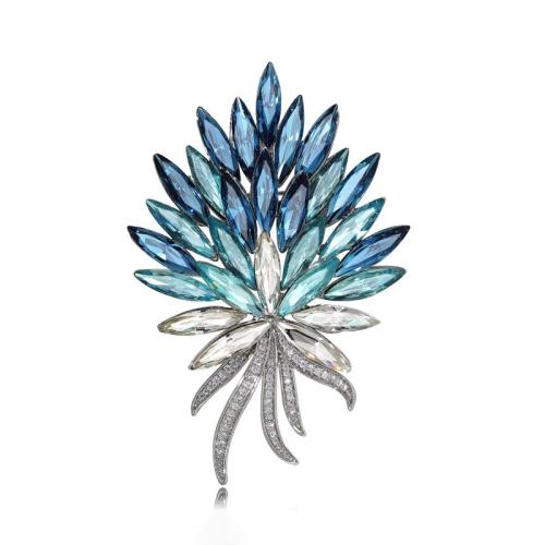 Tibetan Style Brooches, with Crystal, for woman & with rhinestone, blue, 69x48mm, Sold By PC