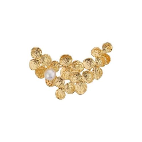 Tibetan Style Brooches, with Shell Pearl, for woman, golden, 48x25mm, Sold By PC