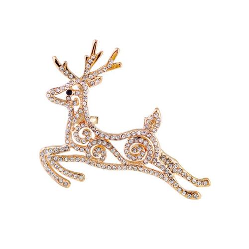 Christmas Brooches, Tibetan Style, Christmas Reindeer, Christmas Design & for woman & with rhinestone, more colors for choice, 48x46mm, Sold By PC