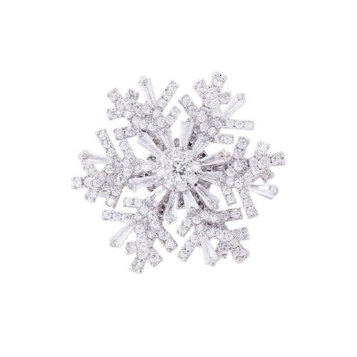 Christmas Brooches, Tibetan Style, Snowflake, Christmas Design & for woman & with rhinestone, more colors for choice, 35mm, Sold By PC