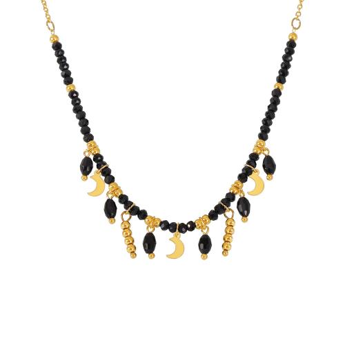 Collier de bijoux en acier inoxydable, Acier inoxydable 304, avec cristal, avec 5cm chaînes de rallonge, bijoux de mode & pour femme, noire, Longueur:Environ 42 cm, Vendu par PC