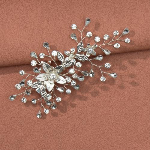 Alligator Hair Clip, Iron, with brass wire, for bridal & with rhinestone, silver color, 60x130mm, Sold By PC