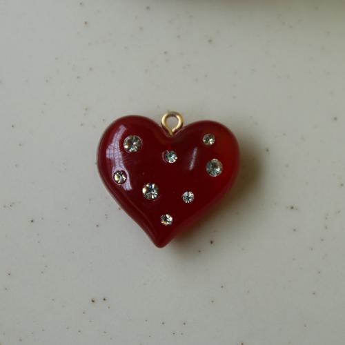 Resin Pendant, Heart, DIY & with rhinestone, 25x25mm, Sold By PC