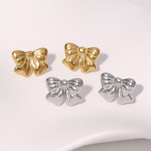 Stainless Steel Stud Earrings, 304 Stainless Steel, Bowknot, fashion jewelry & for woman, more colors for choice, 11.50x15mm, Sold By Pair