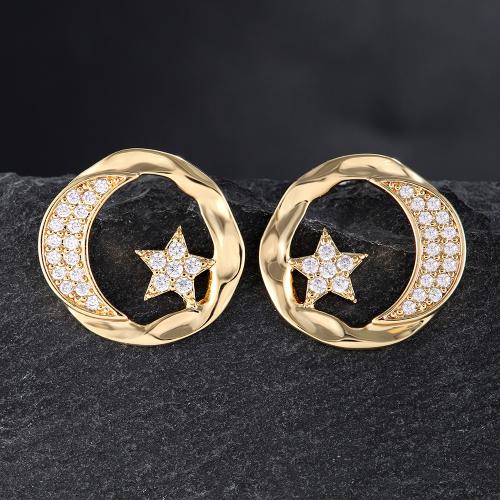 Boucles d'oreilles en laiton zircon cubique pavent, bijoux de mode & pavé de micro zircon & pour femme, doré, 17mm, Vendu par paire