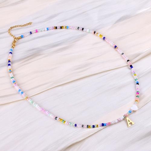 Collar de acero inoxidable de la joyería, acero inoxidable 304, con Seedbead, con 5cm extender cadena, hecho a mano, diferentes estilos para la opción & para mujer, longitud:aproximado 45 cm, Vendido por UD