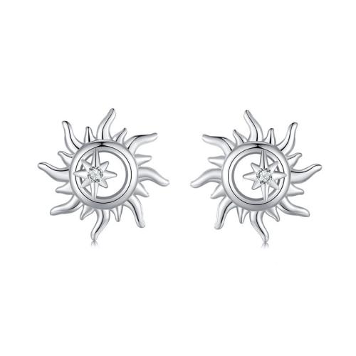 925 Sterling Silver Stud Earrings, with Cubic Zirconia, platinum plated, fashion jewelry & for woman, 10mm, Sold By Pair