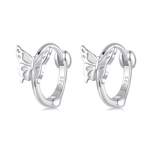 Boucles d'oreilles en argent sterling 925, papillon, Plaqué de platine, bijoux de mode & pour femme, 11x7mm, Vendu par paire