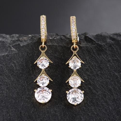 Boucles d'oreilles en laiton zircon cubique pavent, bijoux de mode & pavé de micro zircon & pour femme, doré, 41x14mm, Vendu par paire