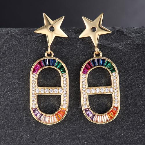 Boucles d'oreilles en laiton zircon cubique pavent, bijoux de mode & pavé de micro zircon & pour femme, 37x13mm, Vendu par paire