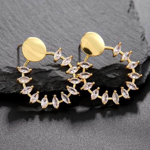 Boucles d'oreilles en laiton zircon cubique pavent, bijoux de mode & pavé de micro zircon & pour femme, plus de couleurs à choisir, 31x26mm, Vendu par paire