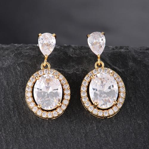 Cubic Zirconia Micro Pave Brass Earring, fashion jewelry & micro pave cubic zirconia & for woman, more colors for choice, 25x13mm, Sold By Pair