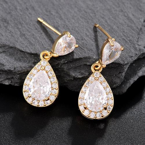 Cubic Zirconia Micro Pave Brass Earring, Teardrop, fashion jewelry & micro pave cubic zirconia & for woman, more colors for choice, 23x9mm, Sold By Pair