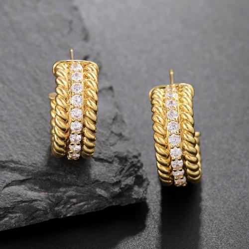 Cubic Zirconia Micro Pave Brass Earring, fashion jewelry & micro pave cubic zirconia & for woman, golden, 20x7mm, Sold By Pair