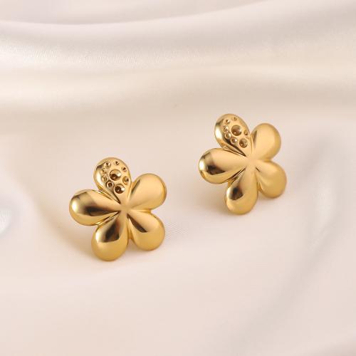 Stainless Steel Stud Earrings, 304 Stainless Steel, Flower, 18K gold plated, fashion jewelry & for woman, Crystal Gold, 18x18mm, Sold By Pair