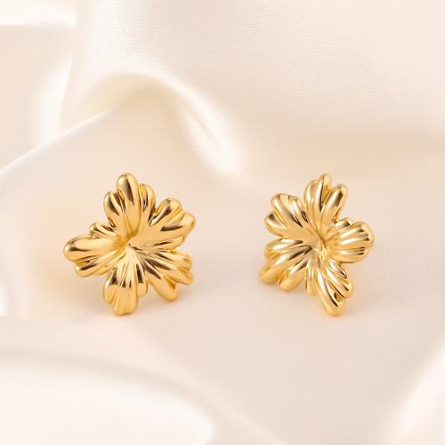 Stainless Steel Stud Earrings, 304 Stainless Steel, Flower, fashion jewelry & for woman, Crystal Gold, 20x20mm, Sold By Pair