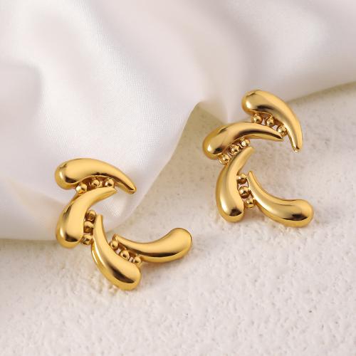 Pendientes de Acero Inoxidable, acero inoxidable 304, 18K chapado en oro, Joyería & para mujer, dorado, 25x22mm, Vendido por Par