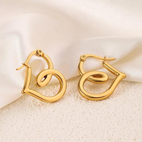 Stainless Steel Lever Back Earring, 304 Stainless Steel, Heart, 18K gold plated, fashion jewelry & for woman, golden, Sold By Pair