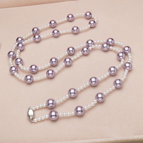 Shell Pearl Sweater Necklace, with Porcelain & 304 Stainless Steel, Round, fashion jewelry & for woman, more colors for choice, nickel, lead & cadmium free, beads:4mm and 10mm, Length:Approx 90 cm, Sold By PC