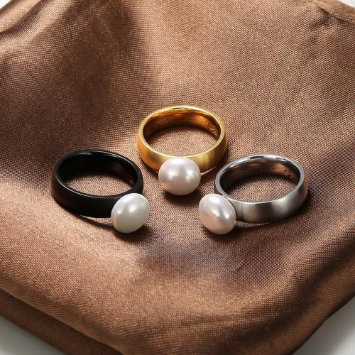 Stainless Steel Finger Ring, 304 Stainless Steel, with Plastic Pearl, plated, different size for choice & for woman, more colors for choice, Sold By PC