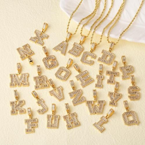 Collier en laiton cubique Zircon Micro Pave, Lettre d’alphabet, Placage de couleur d'or, bijoux de mode & modèles différents pour le choix & pavé de micro zircon, doré, protéger l'environnement, sans nickel, plomb et cadmium, Vendu par PC