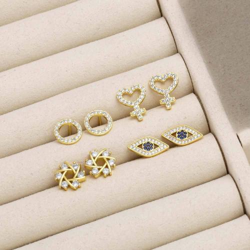 Cubic Zirconia Micro Pave Brass Earring, gold color plated, fashion jewelry & different designs for choice & micro pave cubic zirconia, gold, nickel, lead & cadmium free, Sold By Pair