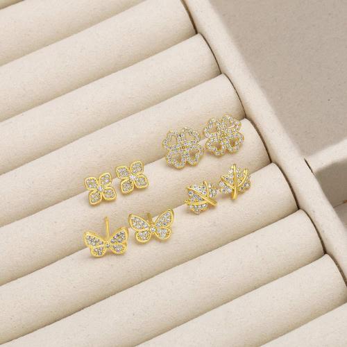 Cubic Zirconia Micro Pave Brass Earring, gold color plated, fashion jewelry & different designs for choice & micro pave cubic zirconia, gold, nickel, lead & cadmium free, Sold By Pair