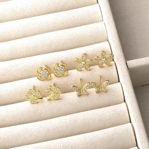 Cubic Zirconia Micro Pave Brass Earring, gold color plated, fashion jewelry & different designs for choice & micro pave cubic zirconia, gold, nickel, lead & cadmium free, Sold By Pair