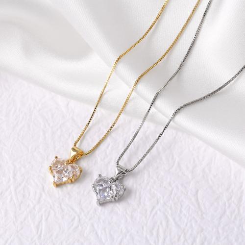 Cubic Zircon Micro Pave Brass Necklace, with 5cm extender chain, Heart, plated, fashion jewelry & micro pave cubic zirconia, more colors for choice, nickel, lead & cadmium free, 12x13mm, Length:45 cm, Sold By PC