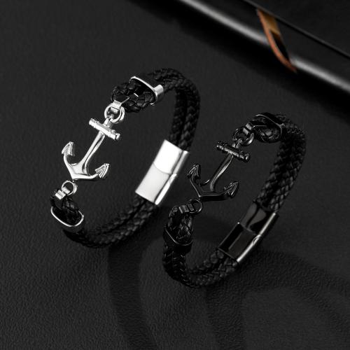 PU Leather Cord Bracelets, with 304 Stainless Steel, handmade, Double Layer & fashion jewelry & for man, more colors for choice, Length:210 mm, Sold By PC