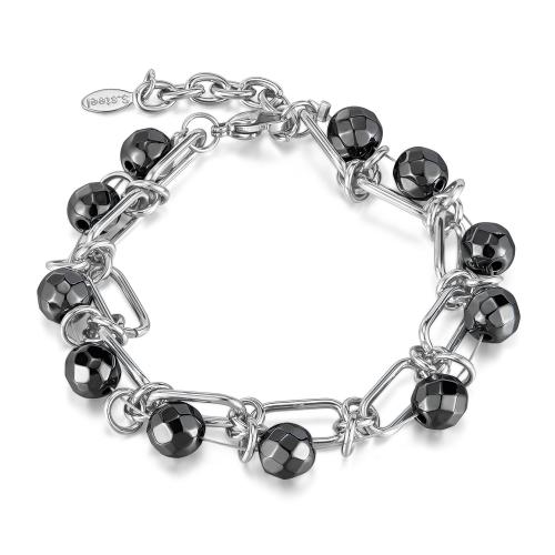 Stainless Steel Jewelry Bracelet, 304 Stainless Steel, with Hematite, with 35mm extender chain, polished, Double Layer & fashion jewelry & Unisex, original color, Length:185 mm, Sold By PC