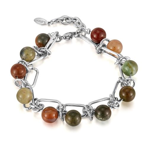 Stainless Steel Jewelry Bracelet, 304 Stainless Steel, with Natural Stone, with 30mm extender chain, polished, Double Layer & fashion jewelry & for woman, original color, Length:185 mm, Sold By PC